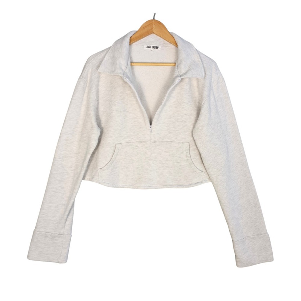 Joah Brown Aspen Half Zip Crop Sweatshirt Womens M/L Gray French Terry Pullover